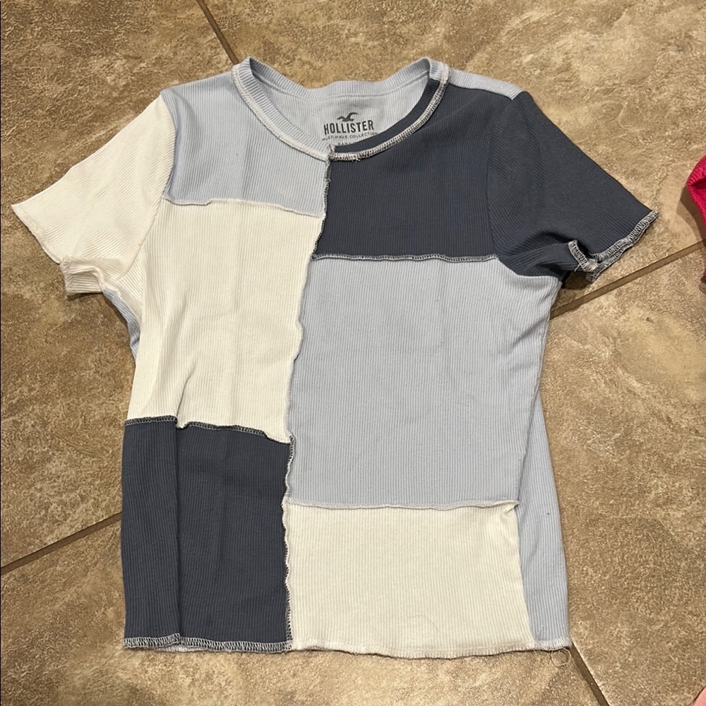 Hollister Patchwork T-Shirt - Blue and White